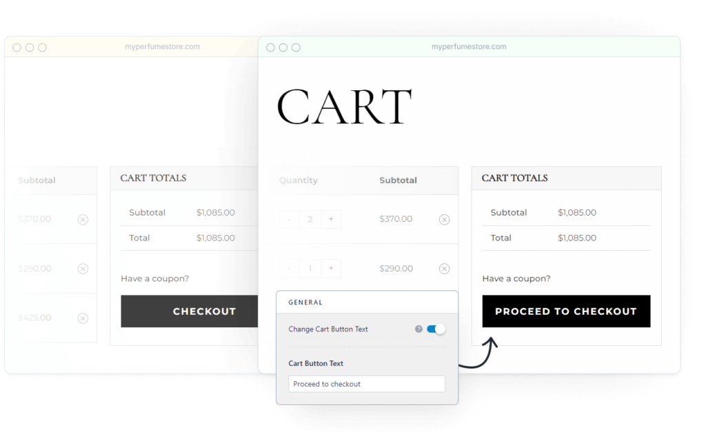 astra setting for woocommerce cart button